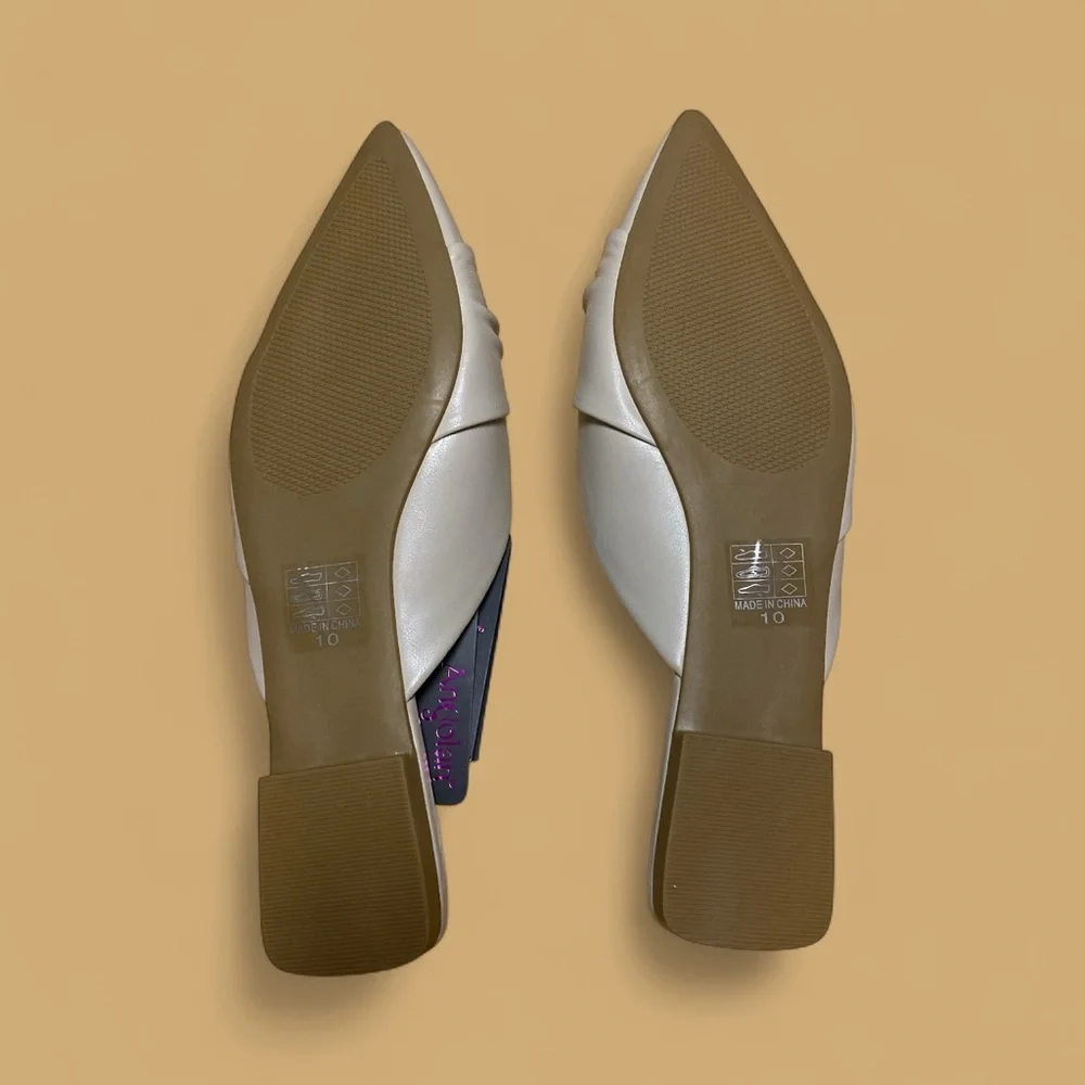 Women's Casual Fashion Cream Twist Mules Size 10 Pointed Toe Slide On Low Heel - Picture 8 of 10